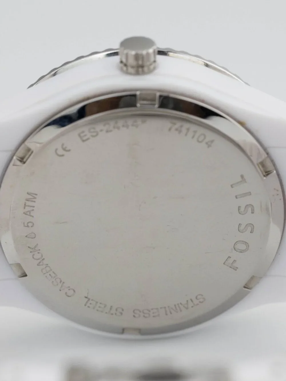 Fossil ES2444 Stella Glitz White Resin Quartz Analog Women's Watch New Battery